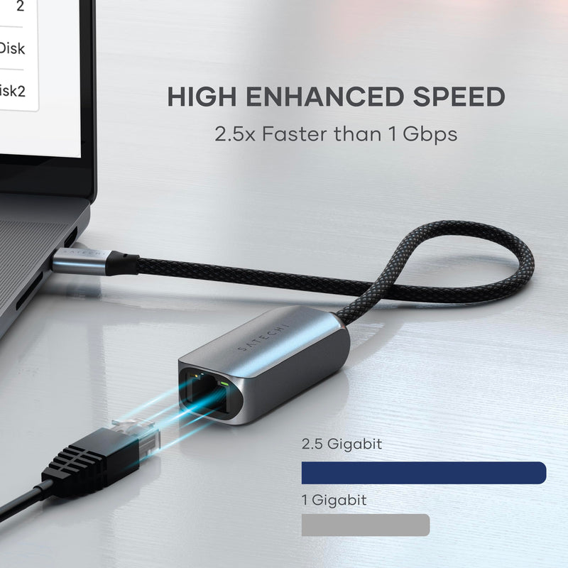 Satechi USB C to Ethernet Adapter, 2.5 Gbps Speed, Compatible with MacBook Air/Pro, iPad Pro, iPhone and More USB C Devices
