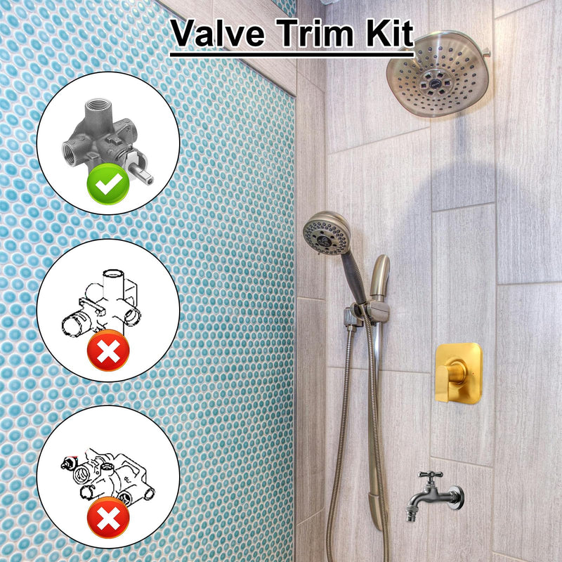BOXOB Shower Trim Kit Replacement for Moen, Metal Shower Faucet Handle Posi-Temp Pressure-Balancing Valve Compatible with Moen 2570 2590 2510 2520(Valve Plug and Seat Not Included, Gold-Tone)
