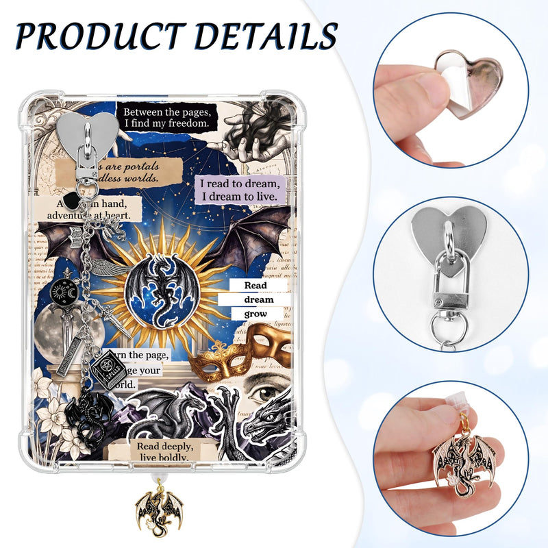 Insert Cardstock for Clear Cases, 6 Pcs Fantasy Dragon Cardstock Inserts with Charm Chain Dust Plug, Reading Accessories Compatible with Kindle Paperwhite, Fantasy Reader Gifts for Women Book Lovers Fantasy Dragon063