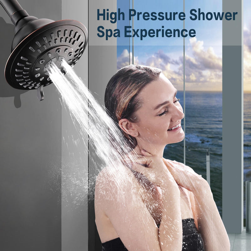 BRIGHT SHOWERS High Pressure Rain Shower Head, Fixed Shower Head with 5 Spray Settings, Adjustable Angle and Anti-Clog Nozzles, Oil Rubbed Bronze (1.8 GPM) 5 Spray Settings
