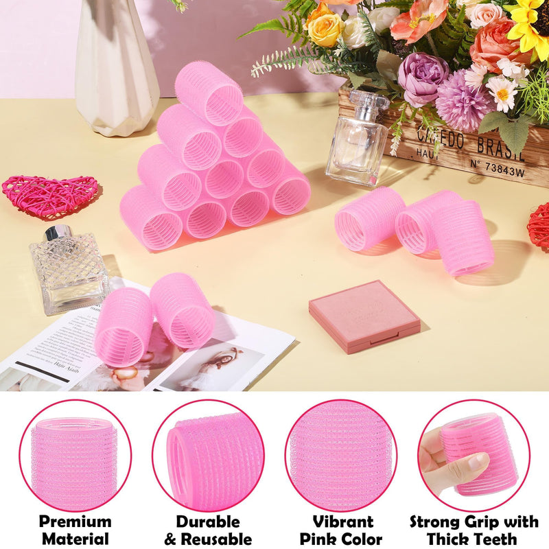 15 Self Grip Hair Rollers Self Holding Pink Rollers Gripping Sticky Rollers Salon DIY Hairdressing Curlers Hair Curling Tools for Men Women Long Medium Short Hair(44MM)