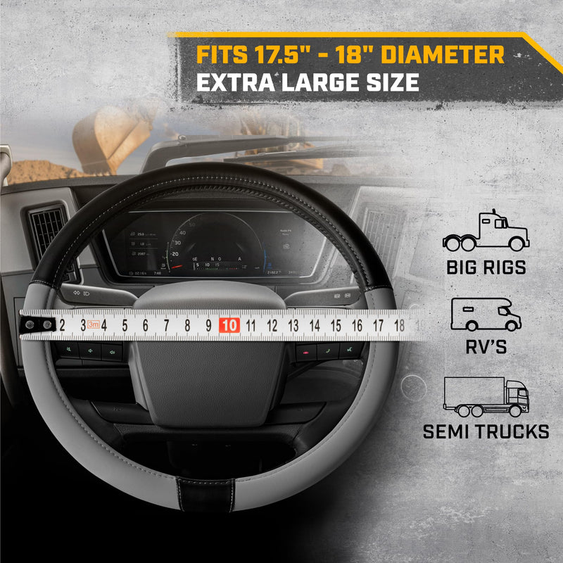 Cat® BigDrive Faux Gray/Black Leather Semi Truck Steering Wheel Cover, Fits RV and Big Rig Trucker, Steering Wheel Cover for Trucks 18 Wheeler - X-Large 17.5" - 18" Inches XL Big Rig (17.5-18") Black/Gray BigDrive
