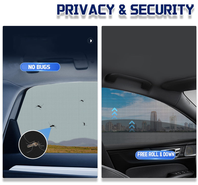Car Rear Window Screens for Side Windows, 2 Pack Side Window Sun Shades,Stretchy Mosquito Net Cover Fit Cars SUVs - Up to 36.22”x55.1” Rear Windows: Up to 36.22”x55.1”