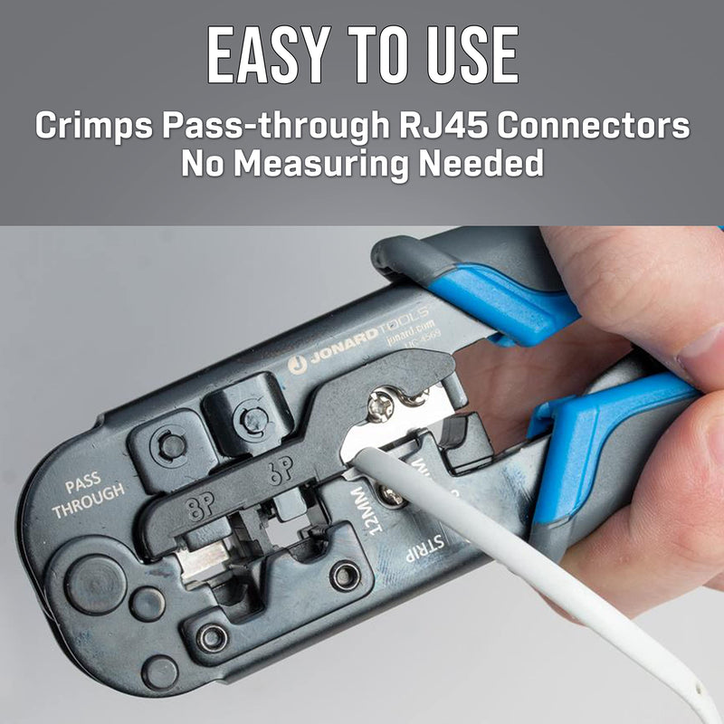 Jonard Tools UC-4569 Pass-Through 6-in-1 Modular All-in-One Cut, Strip, and Crimping Tool for Video, Telecom, Datacom and More, Blue