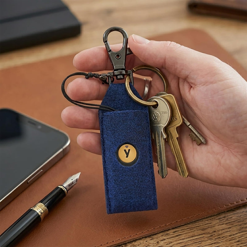 Felt Case for YubiKey, Keychain Holder,Compatible with YubiKey 5C NFC-5 NFC | YubiKey Felt Sleeve Case with Keychain Clip, Soft Felt, Navy Blue