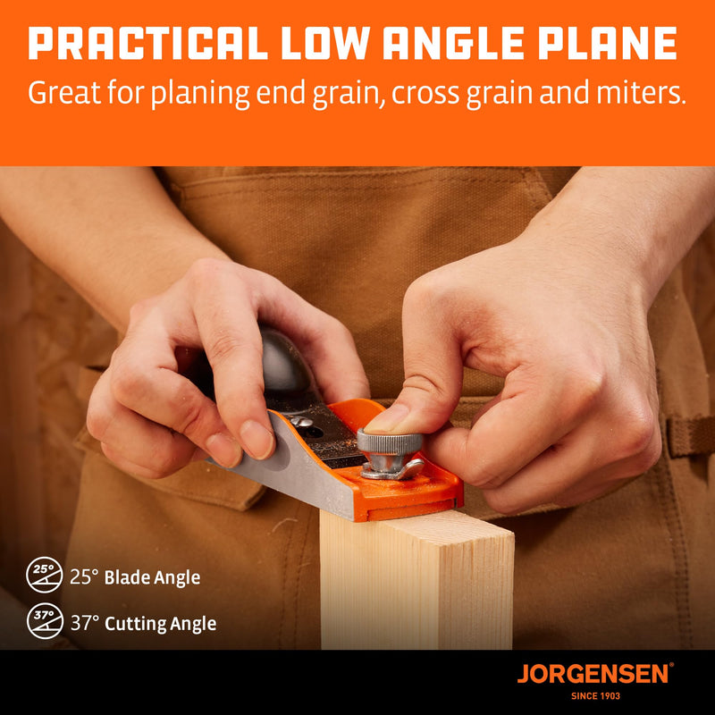 JORGENSEN NO.60-1/2 6-1/4" Wood Planer, Hand Planer for Woodworking, Low Angle Block Plane, Small Hand Plane for Trimming, Wood Planing, Craft - Professional Ductile Iron Body, Adjustable Mouth