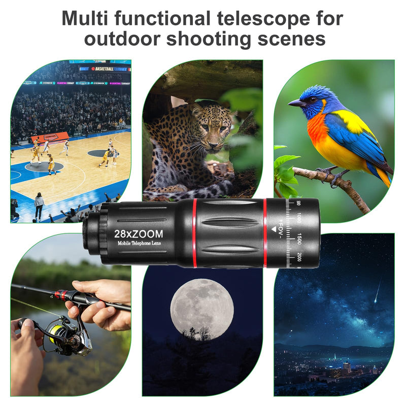 Phone Telephoto Lens 28X | Macro Lens for iphone With E-Clip and Tripod, Suitable for Most Smartphones(Black)