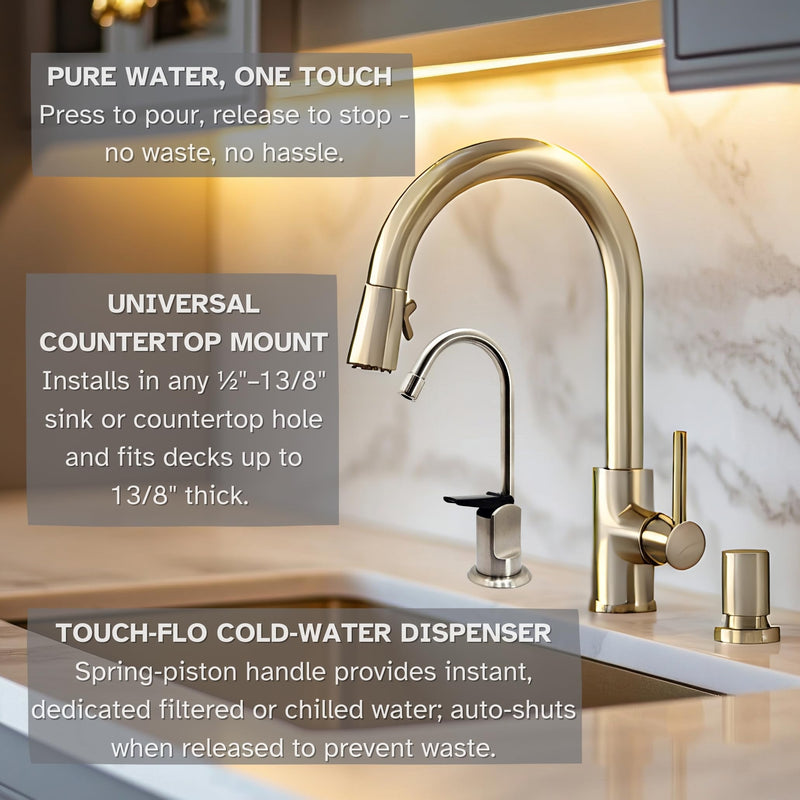 Westbrass D203-NL-20 6" Touch-Flo Style Pure Cold Water Dispenser Faucet, 1 Pack, Stainless Steel