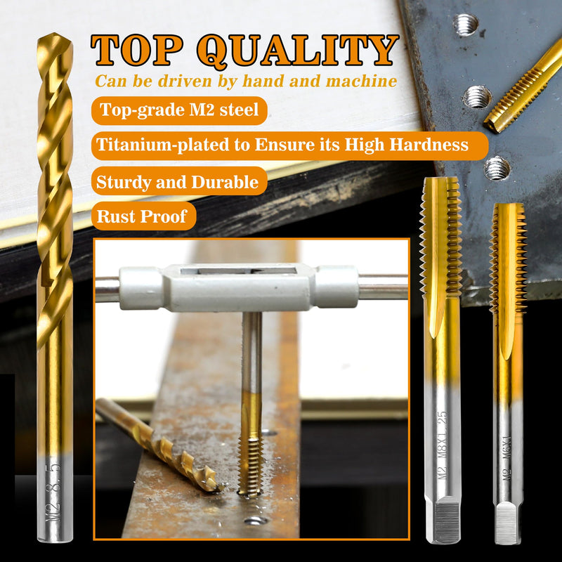 18Pcs Metric Drill and Tap Set with 1Pc Tap Wrench, M2 HSS Thread Tap Set from M2 to M12, Combination of Drill and Tap Set for Metal,with Exquisite Indexed Box 18