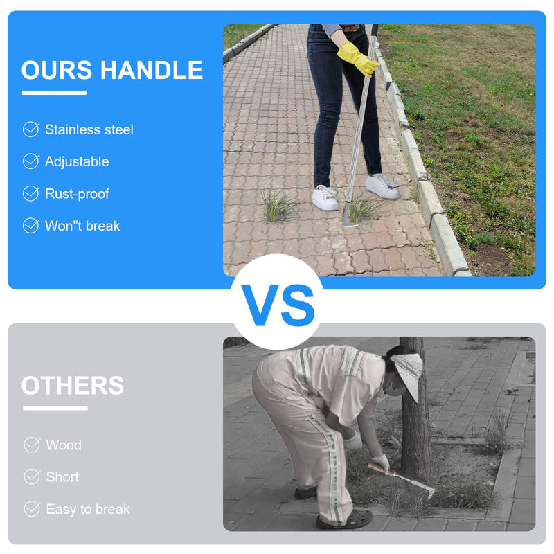 BARAYSTUS Crack Weeder, Stainless Steel Manual Crevice Weeding Tool, Long Handle Weed Grabber Remover, L-Shaped Manual Weeder Puller, Durable Crevice Weeding Tool for Sidewalk Garden Patio Lawn Adjustable Length (25.6"/41"/55")