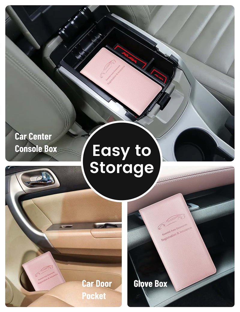 Yarnic Car Registration and Insurance Holder, Pu Leather Car Registration and Insurance Card Holder Car Document Holder for Cards, Essential Document, Driver License (Pink) Pink