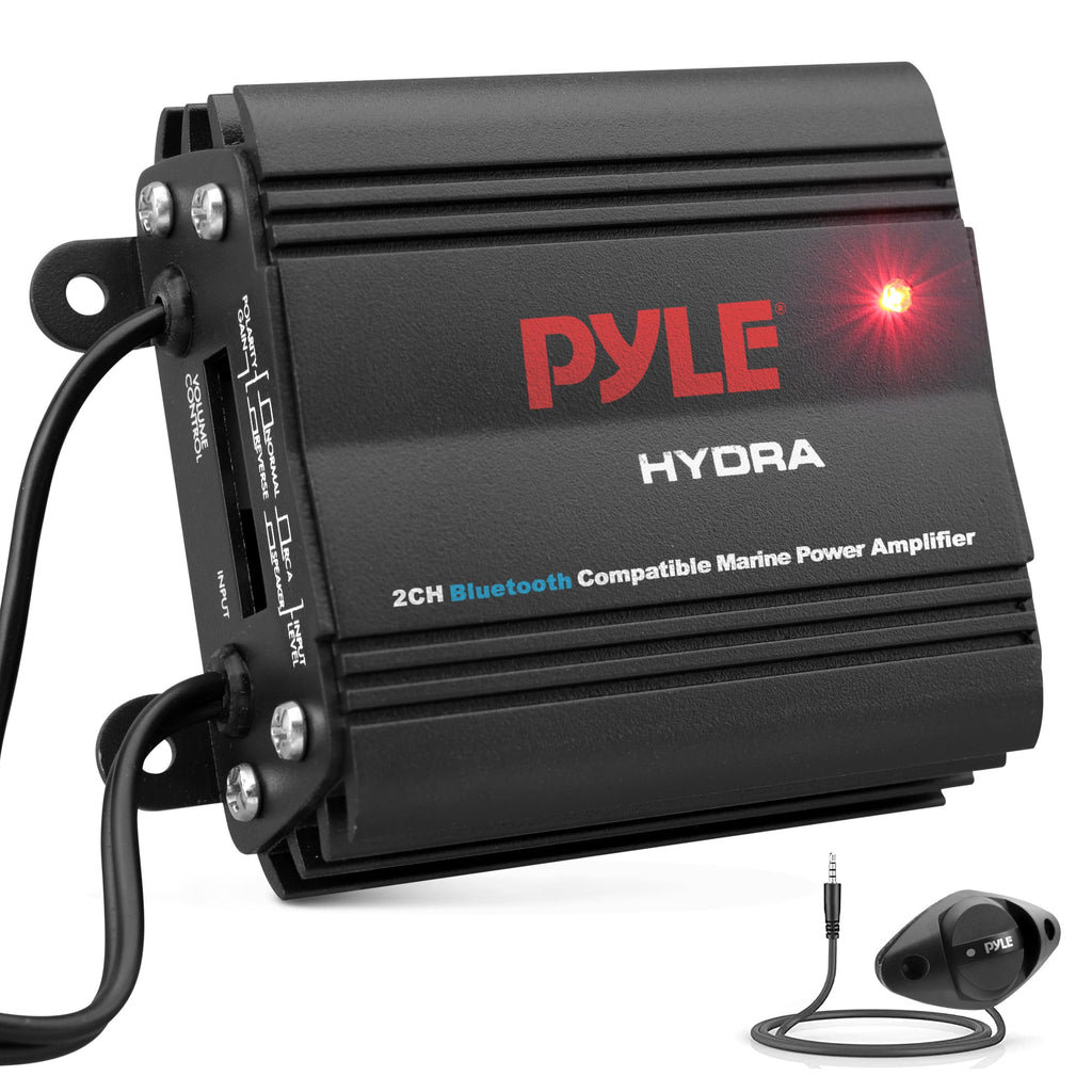 Pyle Auto 2-Channel Marine Amplifier - 200 Watt RMS 4 OHM Full Range Stereo with Wireless Bluetooth & Powerful Prime Speaker - High Crossover HD Music Audio Multi Channel System PLMRMB2CB, Black