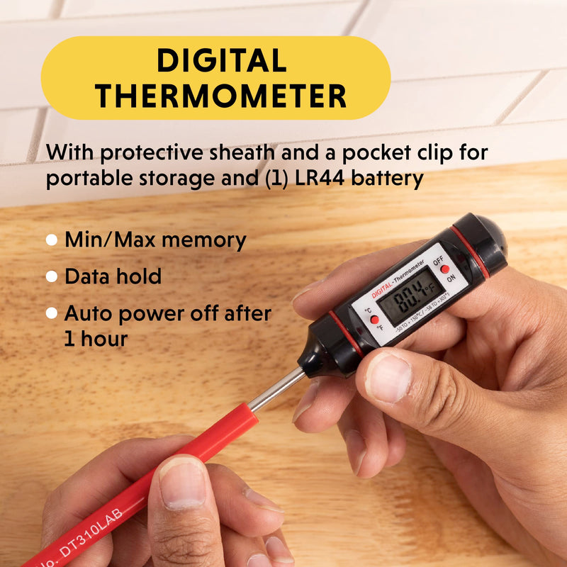 General Tools Digital Thermometer #DT310LAB, 8 Inch Extra Long Stainless Steel Probe, -58 to 302 degrees Fahrenheit (-50 to 150 degrees Celsius) Range with High and Low Alarms, Auto-Off Thermometer w/ 8-Inch Stainless Steel Probe