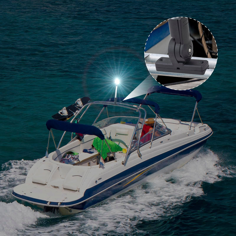 12-Inch Folding LED Navigation Anchor Light | Lightweight Anodized Aluminum Pole | Pontoon Boat Bimini & Stern Light | USCG 2NM | Horizontal Mount Base | 12V DC White Horizontal Mount，Folding base