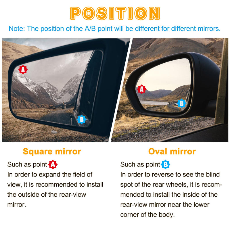 PSLER 2" Round HD Glass Convex Rear View Mirror with Frame, 360 Wide Angle Side View Mirror Accessories with Self Adhesive Back for Car, SUV and Trucks, Black