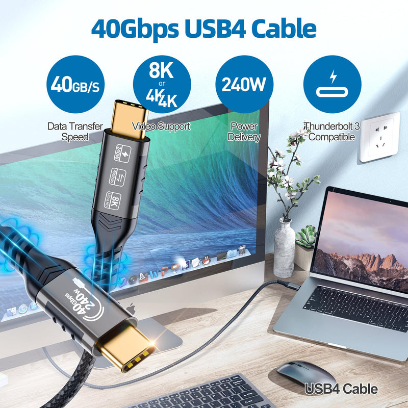 Thunderbolt 4 6.6ft USB C Cable - Supports 40Gbps Data Transfer and 8K/4K Video - Compatible with Thunderbolt 4/3 Monitor, Hub, Docking Stations - Black 40Gbps Data Transfer cable-2M/6.6FT