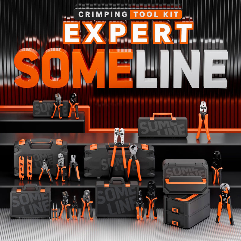 SOMELINE Spade Terminal Crimping Tool Kit AWG 24-14, 24 Types 2.8/3.9/4.8/6.3 mm Male & Female Quick Disconnect Non-Insulated Connectors - Open Barrel Crimping Tool 24 Types - A