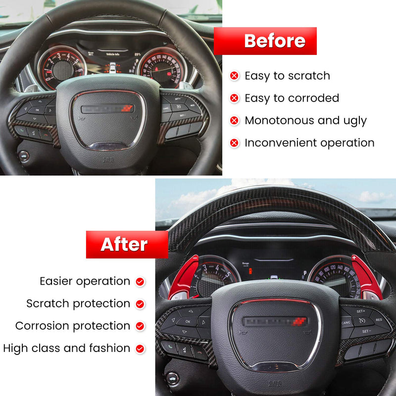 Steering Wheel Shift Paddle Extended Shifter Trim Cover for Dodge Challenger Charger Durango RT & Scat Pack 2015-2024, for Jeep Grand Cherokee 2014-2020 Interior Decoration Accessories (Red 2PCS) Red