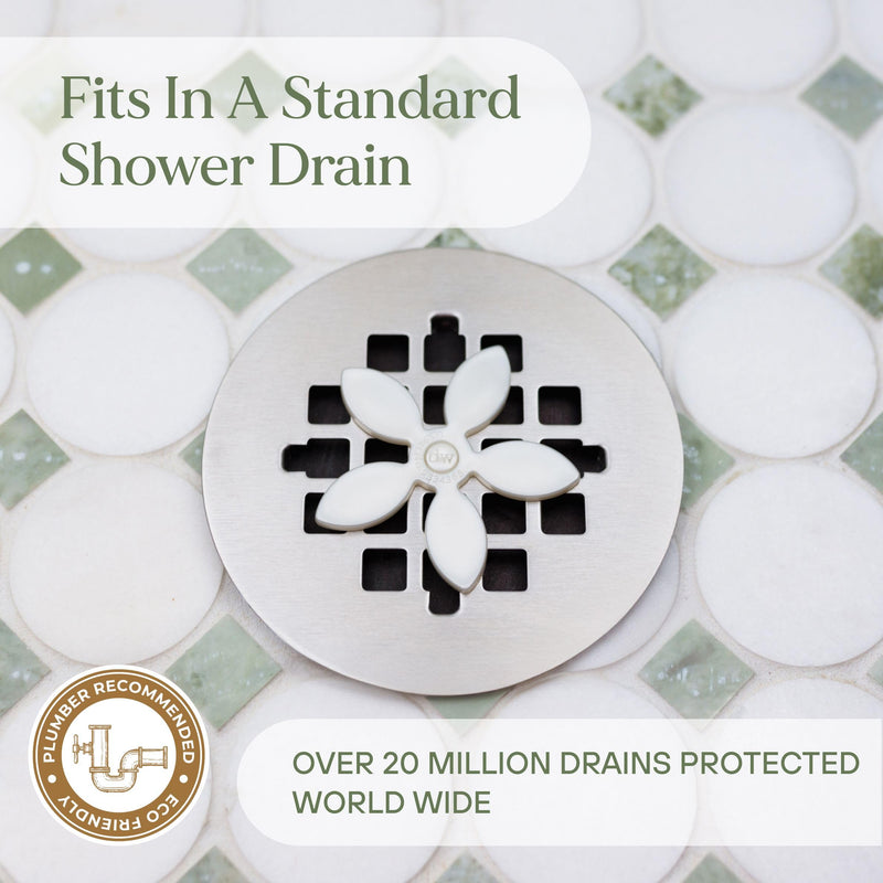 DrainWig Shower Drain Hair Catcher – Disposable Bathroom Hair Trap, Easy to Install in Shower Drain Cover, Helps Prevent Clogs – As Seen on Shark Tank – White Flower (12-Pack) 12 Count