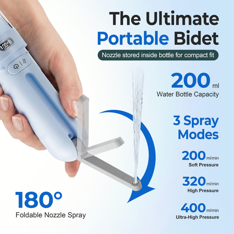 Portable Bidet for Travel | Bathroom - Rechargeable Electric Bidet Sprayer with 3 Pressure | Waterproof for Ultimate Personal Hygiene Cleaning at Home Office and Camping (Blue) Blue