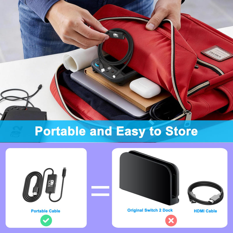 Travel Portable Switch 2 Dock for Nintendo Switch 2/1/OLED HDMI Cable | Plug-and-Play, 6ft, 4K@60HZ, PD 100W Charging, Portable Base, Travel Dock