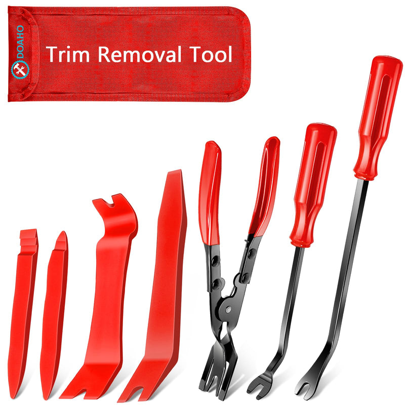 7 Pcs Car Trim Removal Tool Kit with Non-Scratch Plastic Pry Tool and Fastener Clip Pliers for auto Safe Interior Car Panel Detachment, Dashboard, Door Clips & Upholstery – Red Red-7 Pcs Trim Removal Tool Kit
