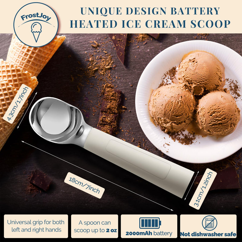 Heated Ice Cream Scoop Rechargeable, Electric Warming Ice Cream Scooper with LED Display, Heats to 158°F for Hard Ice Cream, Easy for Seniors & Kids, IP67 Waterproof (White, 2 oz) White