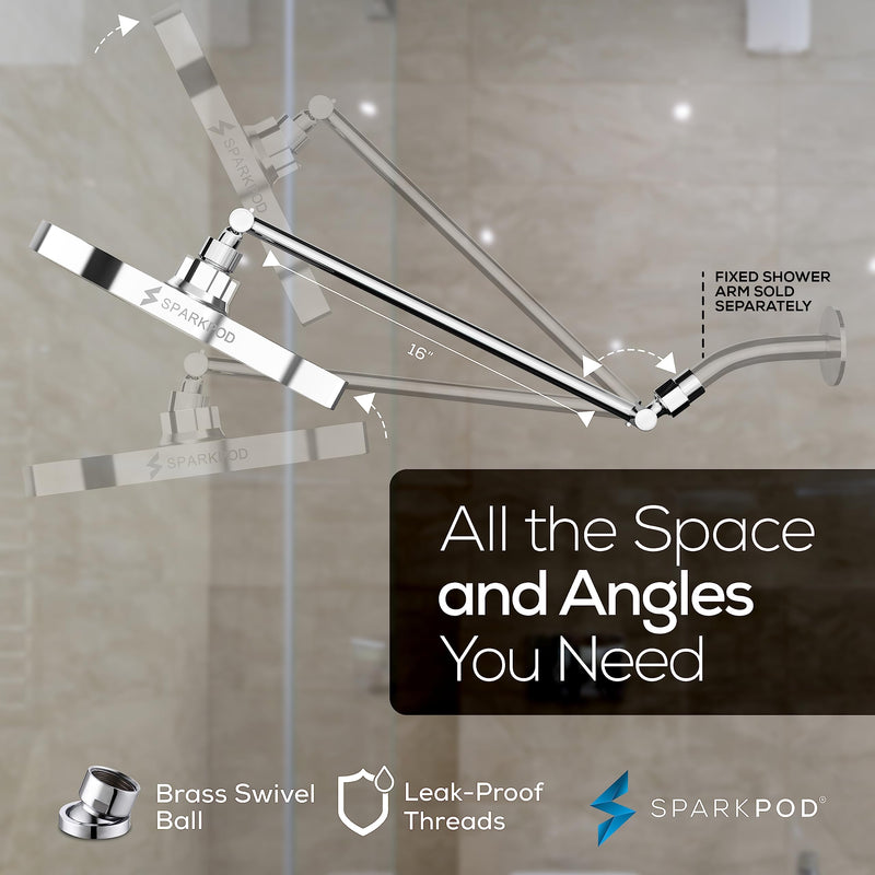 SparkPod Round Rain Shower Head with Extension Arm - Height Adjustable Shower Head with High Pressure Performance - Easy 1-Minute Installation (8" Round, Luxury Polished Chrome) 1. Luxury Polished Chrome Round 8" 16" Arm
