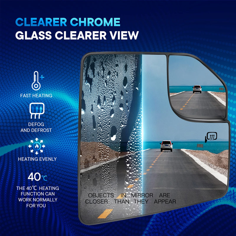 Compatible with Ford F150 Passenger Side Mirror Glass Replacement Power Heated Towing Mirrors - Right Side View Mirror Glass with Blind Spot, Backing Plate, FL3Z17K707B, 2015-2021