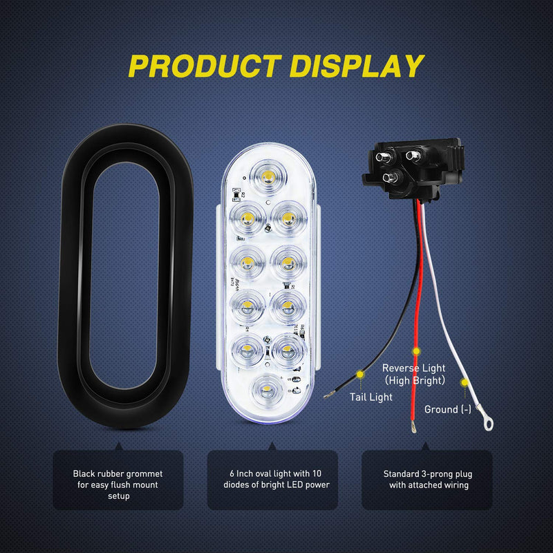 Nilight 4PCS 6" Oval LED Trailer Tail Lights 4PCS 10 LED w/Flush Mount Grommets Plugs Reverse/Back Up Trailer Lights for RV Truck Jeep Red/White 4Pcs