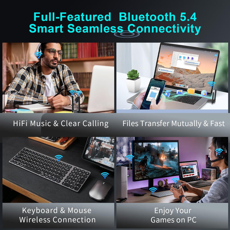 USB Bluetooth 5.4 Adapter for PC Laptop, Long Range 492FT Wireless Dongle Adaptor for Windows 11 10 8.1 7 Desktop, Plug and Play Bluetooth Mouse Keyboard Headphones Speaker Game Controller