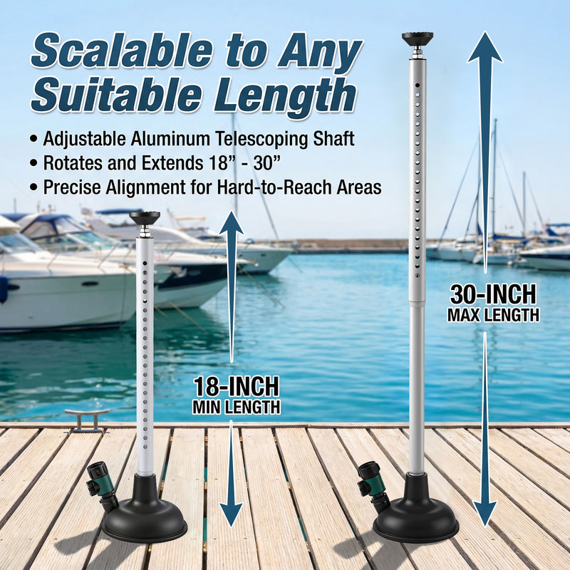 Dreyoo Adjustable Inboard Engine Flusher with Telescoping Shaft, Universal Inboard Engine Motor Flusher with Valve, PVC Marine Grade Round Cup Muff Garden Hose Connector Black
