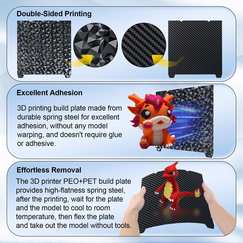 IdeaFormer-3D PEO PET Build Plate for Creality K1 Max/Ender 3 V3 Plus Diamond PEO+Carbon Fiber PET Flexible Spring Steel Bed Plate 310x315mm for Creality K1 Max/Ender 3 V3 Plus 3D Printer Platform