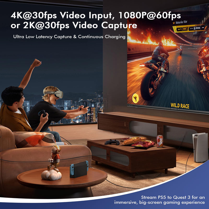 Guermok 4K USB3.0 Video Capture Card with PD 100W, 2K@30FPS or 1080P@60FPS HDMI to USB-A/C Capture Card for Streaming, Works with iPad Quest 3, MacOS, Switch2/1 PS5/4, Xbox, Camera, Silver