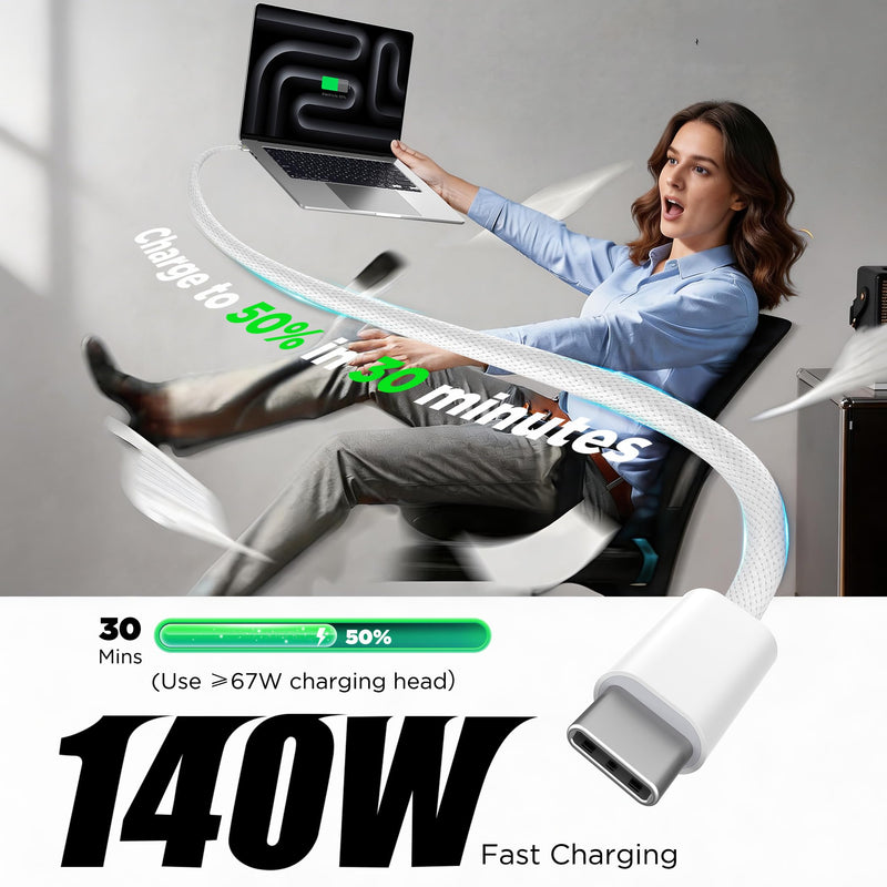 LUCMO 140W Magnetic 3 Cable 10 FT for M5/M4/M3/M2 MacBook Air Pro Charger, Fast Charging USB C Cord for MacBook Air (13"/15" 2026/2025/2024/2023/2022), Pro (16"/14" 2026/2025/2024/2023/2021), White