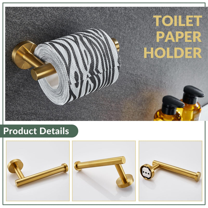 APLusee 2 Pieces Bathroom Hardware Set Brushed Gold, Contemporary 304 Stainless Steel Storage Accessories Kit with Oval Hand Towel Ring, Toilet Paper Holder Wall Mounted Brushed Gold Oval Shape