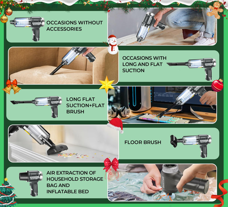 Handheld Vacuum Cordless-3 in 1 Car Vacuum Cleaner High Power-Brushless Motor 12000PA,Super Suction Power Vacuums-Cable-Small, Portable and Rechargeable Cleaner for Car Black Gray