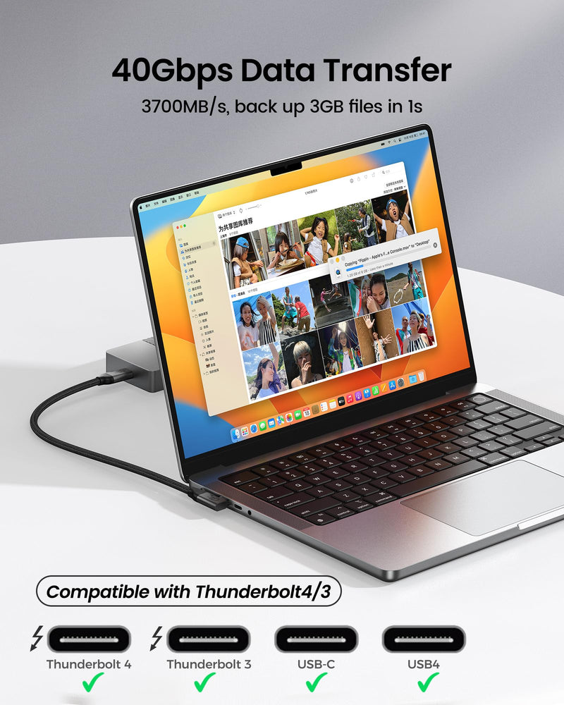 Silkland Right Angle USB 4 Cable 40Gbps for Thunderbolt 4/3, 240W, 4FT | 8K@60Hz, Data Transfer, for MacBook Pro/Air, iPhone 17/16, iPad, Mac mini, SSD, Dock, Hubs 4 Feet