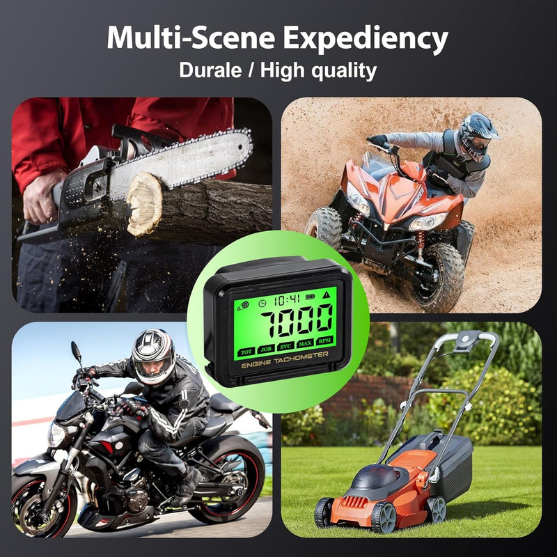 Small Engine Tachometer, Tachometer for Small Engines,Digital Tachometer, Motorcycle, Chainsaw, Lawn Mower, Snowmobile, Kart, Marine, ATV, Boat - RPM Meter and Hour Gauge