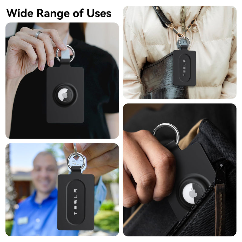 Card Holder for Tesla Key Card with Apple AirTag 1st & 2nd Generation | Silicone Case With Keychain Rings,Cover for Tesla Model 3 Y S X,2 Pack, Black & Light Pink