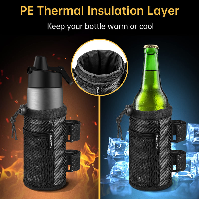 GEARV 2Pack Cup Holder for Bike, Scooter and Wheelchair, Water Bottle Holder for UTV/ATV, Walker, Golf Cart and Beach, Universal Drink Holder Accessories with Net Pocket and Cord Lock (Carbon Fiber) Carbon Fiber Black