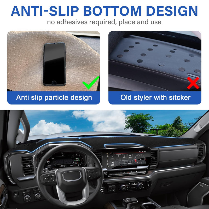 2025 Silverado Dash Cover Mat Fit for 2022-2026 Chevy Chevrolet Silverado/GMC Sierra 1500 Dashboard Cover for 2024+ Silverado & Sierra 2500HD 3500HD Sunshield Protector Mat (Only fits 13.4-in Screen) Black