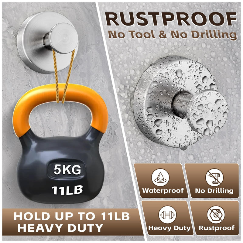 Suction Cup Hooks for Shower,Stainless Steel Towels Hook No Drill | Heavy-Duty Suction Hooks for Glass/Tile/Metal. Rust-resistant, Removable & Reusable for Home & Wreaths 2Pcs, Brushed Nickel 2