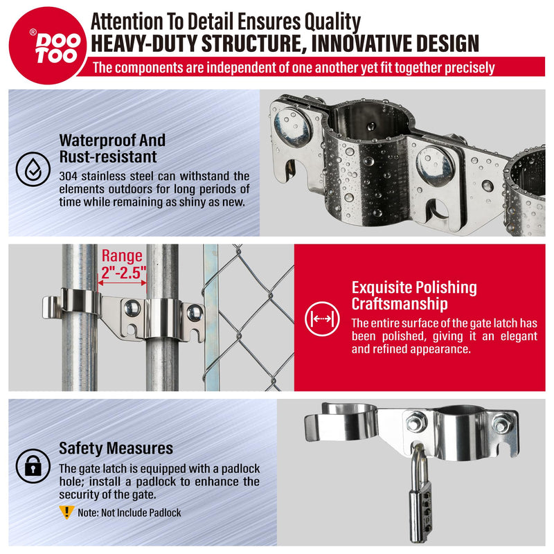 Stainless Steel 1-3/8" x 1-3/8" Chain Link Gate Latch （Fit 1-3/8" Gate Frame）, Heavy Duty Chain Link Fence Gate Fork Latch with Hole for Padlock 2Pack 1-3/8"x1-3/8" 2