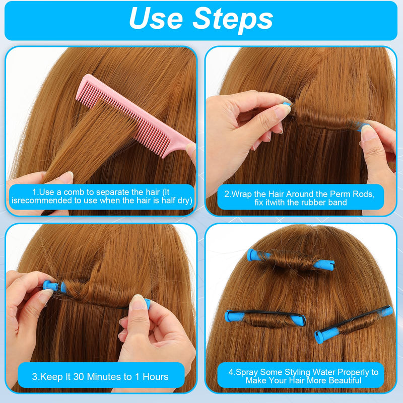 40pcs Perm Rods Cold Wave Rods,Perm Rollers,Curling Rod,Blue,0.47 Inches | for Short Hair, Small Plastic, for Braids, Small Hair-Rollers, for DIY Styling