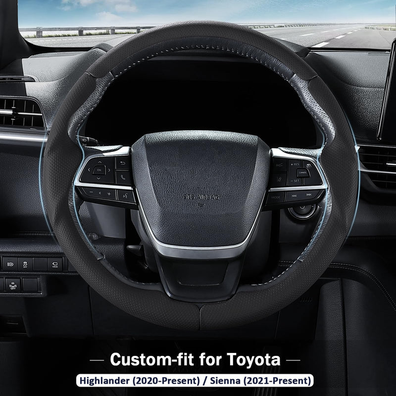 Leather Steering Wheel Cover for Toyota Highlander 2020-2026 & Sienna 2021-2026, Premium Customized Car Steering Wheel Cover,3-Piece Snap-On Anti-Slip Steering Wheel Protector(Black Hole) Black Hole For Highlander 2020-2026
