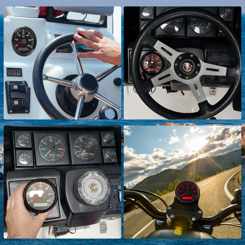Geloo 85mm Marine Tachometer Gauge Waterproof Boat RPM Tachometer Outboard 0-8000 RPM Tacho Meter for Car Truck 8000RPM Tacometro Meter with LCD Digital Hour Meter Red Backlight 12V/24V Black