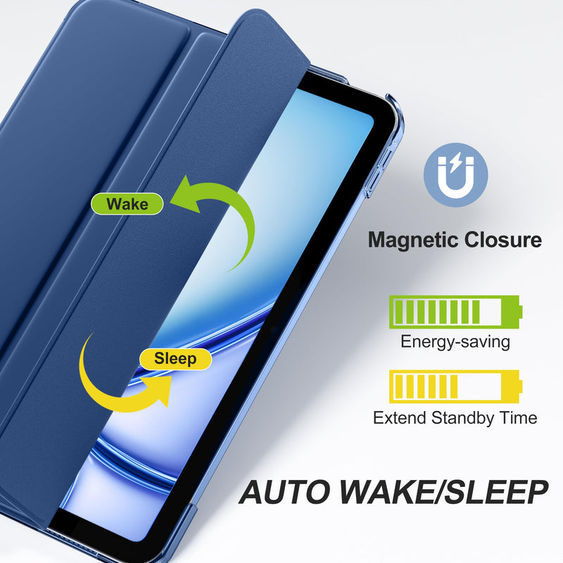 for iPad Air 11 Inch Case (M4/M3/M2) with Screen Protector | Slim Trifold Stand Protective Cover with Translucent Back for iPad Air 11 Case (2026/2025/2024), Auto Sleep/Wake, NavyBlue