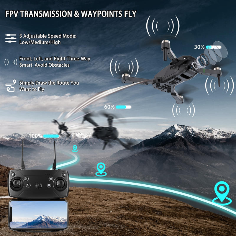 Drones with Camera for Adults 4K 1080P, Mini Drone with Camera, Altitude Hold, One Key Take Off/Landing, Headless Mode, 3D Flip, 3 Speed Mode, Foldable Remote Control Drone with 2 Batteries for Beginners Deep Black
