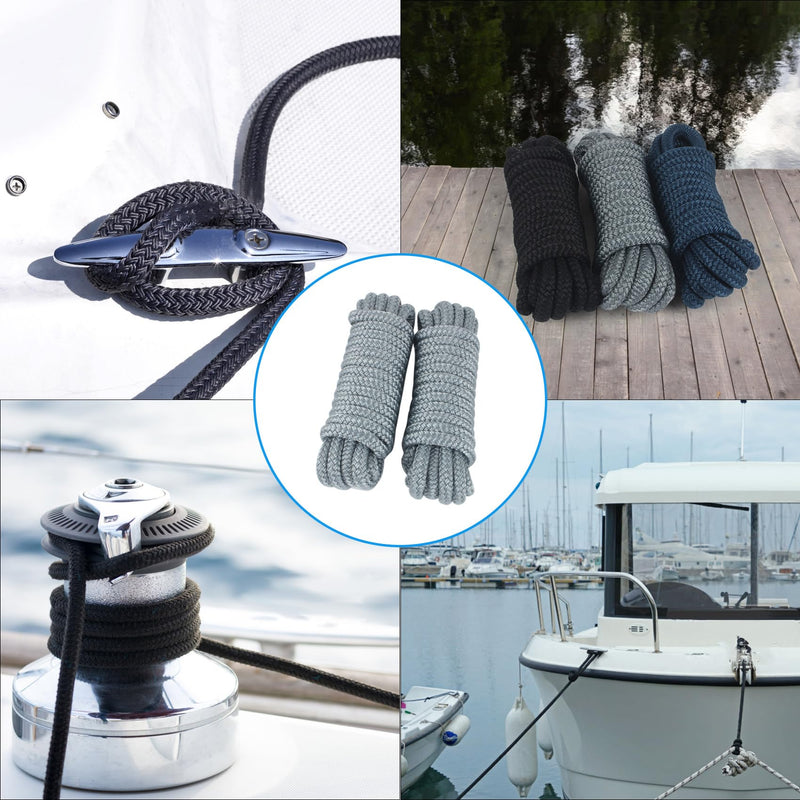 Dock Lines 1/2" x 20ft 25ft, Double Braided Marine Mooring Ropes, Boat Ropes for Docking with 12'' Eyelet Premium Dock Lines for Boats 1/2" x 20' Grey (2 Pk)